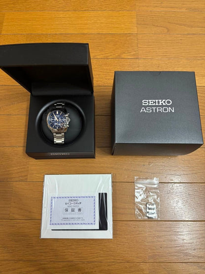 Seiko Astron SBXC049 5X53 GPS Solar Watch Blue Dial Gold Indices Made Japan Used
