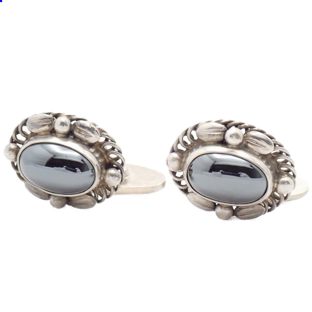GEORG JENSEN Sterling Silver 925 Cufflinks Hematite Oval Design No.17 Denmark