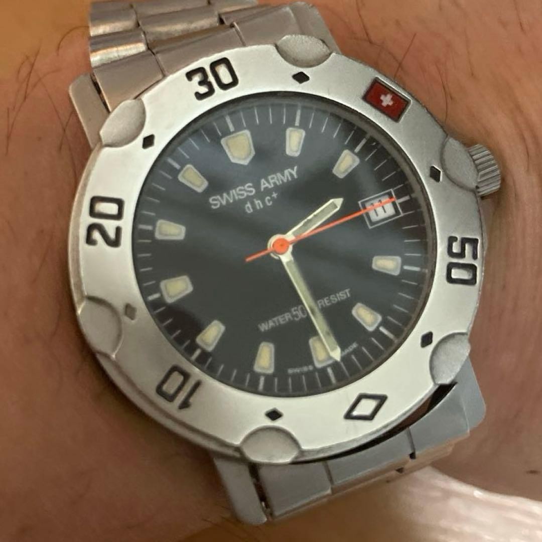 SWISS ARMY dhc+ Diver Watch Mens Quartz Black Dial 38mm Steel Bracelet 50m WR