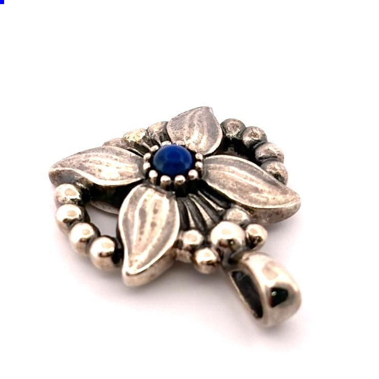 Georg Jensen Heritage 1998 Pendant Top Lapis Lazuli Flower Sterling Silver 925