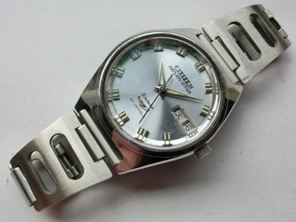 Citizen Seven Star Deluxe 21 Jewels Automatic Men Watch Silver Day-Date Vintage