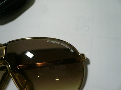 PORSCHE DESIGN Sunglasses Folding Aviator Gold Frame Brown Gradient Lens Vintage