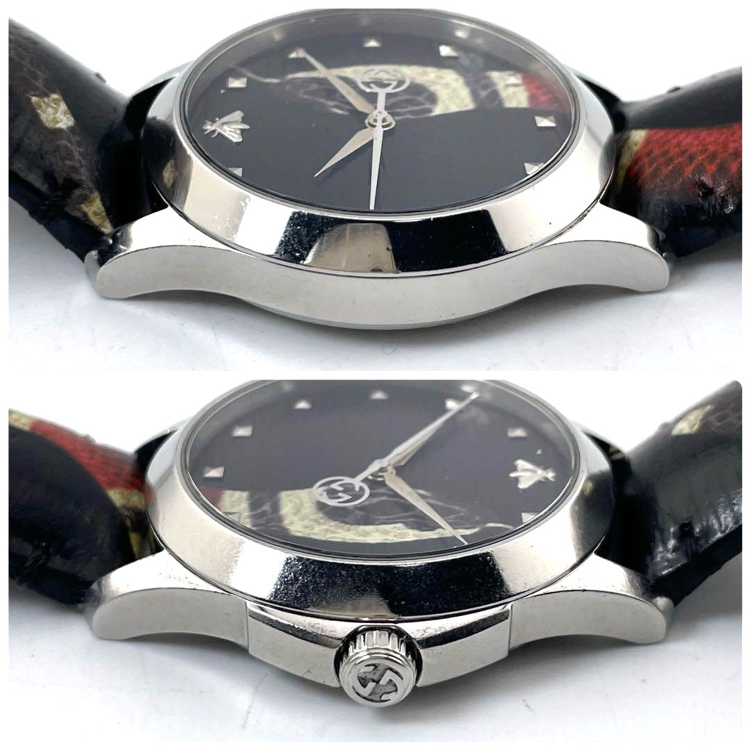 GUCCI G-Timeless Kingsnake Bee 38mm Black Dial Leather Band Watch 126.4 Japan