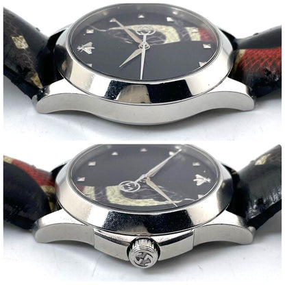 GUCCI G-Timeless Kingsnake Bee 38mm Black Dial Leather Band Watch 126.4 Japan