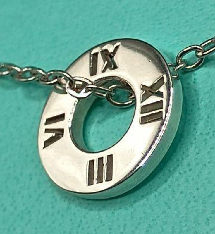 Tiffany & Co. Atlas Circle Pendant Top Necklace Silver 925 17.7in Authentic