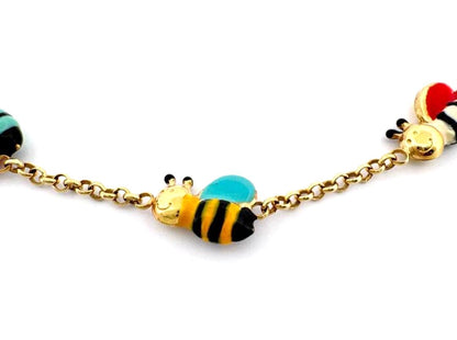 Ponte Vecchio Bee Bracelet 18K Yellow Gold Enamel Multicolor 18cm 7.1" Italy