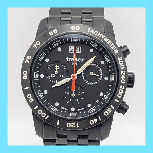 Excellent Traser H3 Classic Chronograph  Big Date Pro Blue T4004 Quartz Watch