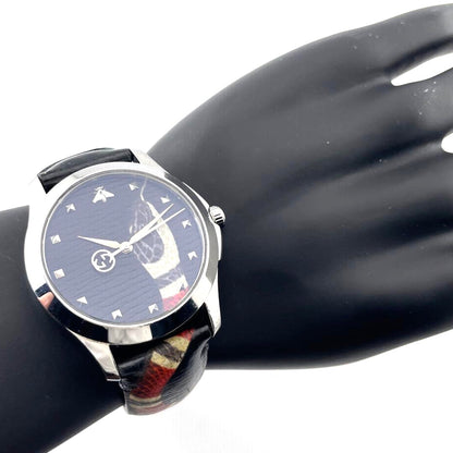 GUCCI G-Timeless Kingsnake Bee 38mm Black Dial Leather Band Watch 126.4 Japan