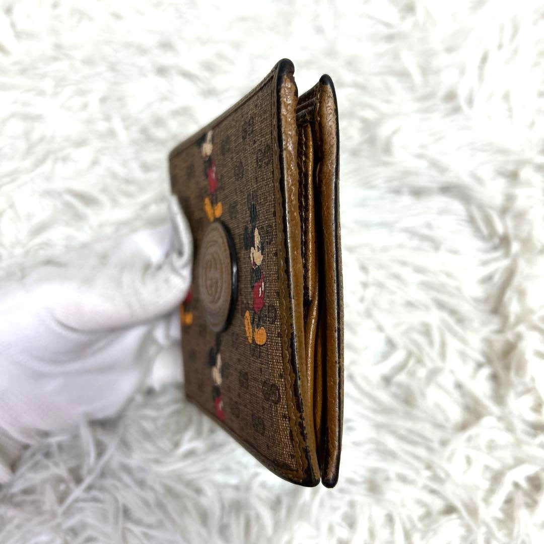 GUCCI x Disney Mickey Mouse GG Supreme Bifold Wallet Brown Leather 602549 Used