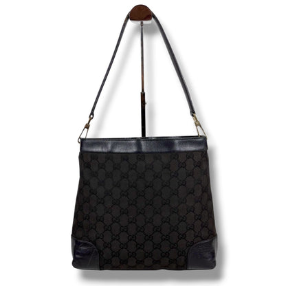 Gucci Auth GG Canvas One Shoulder Hobo Bag Black 27x25cm 10.6x9.8" Strap 46cm
