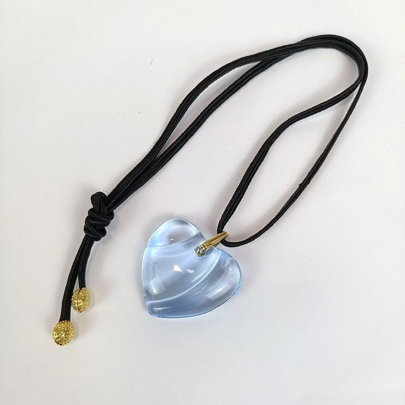 Baccarat Crystal Heart Pendant Necklace Blue Gold Tone Cord Lady's Box Pouch