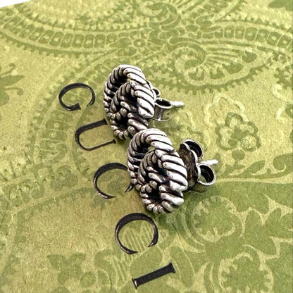 Gucci GG Marmont Double G Twist Stud Earrings Silver 925 Authentic Japan Used