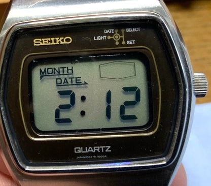 SEIKO Quartz 0533-5000 Vintage Digital LCD Watch Stainless Steel 1970s Japan