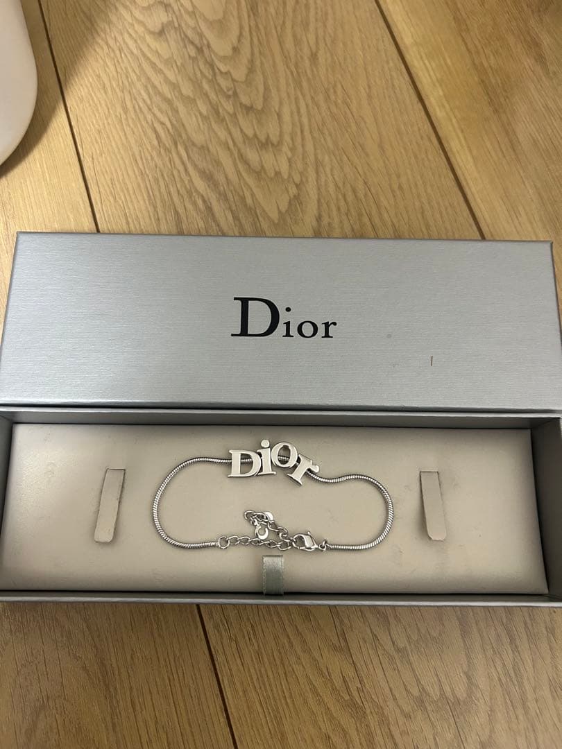 Excellent Christian Dior Silver Tone Logo Snake Chain Bracelet 23cm Adjustable