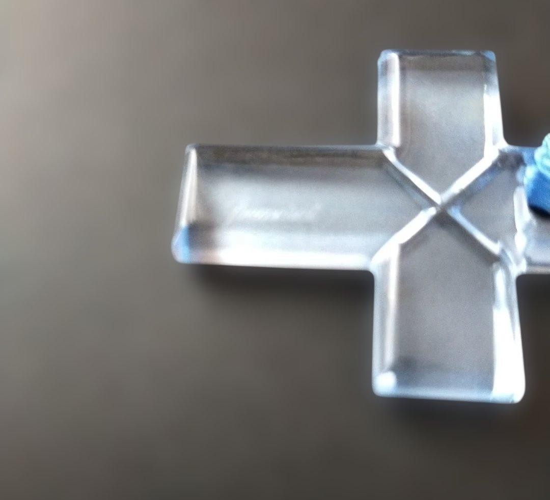 Baccarat Crystal Cross Pendant Necklace Clear Blue Ribbon Cord Charm Jewelry
