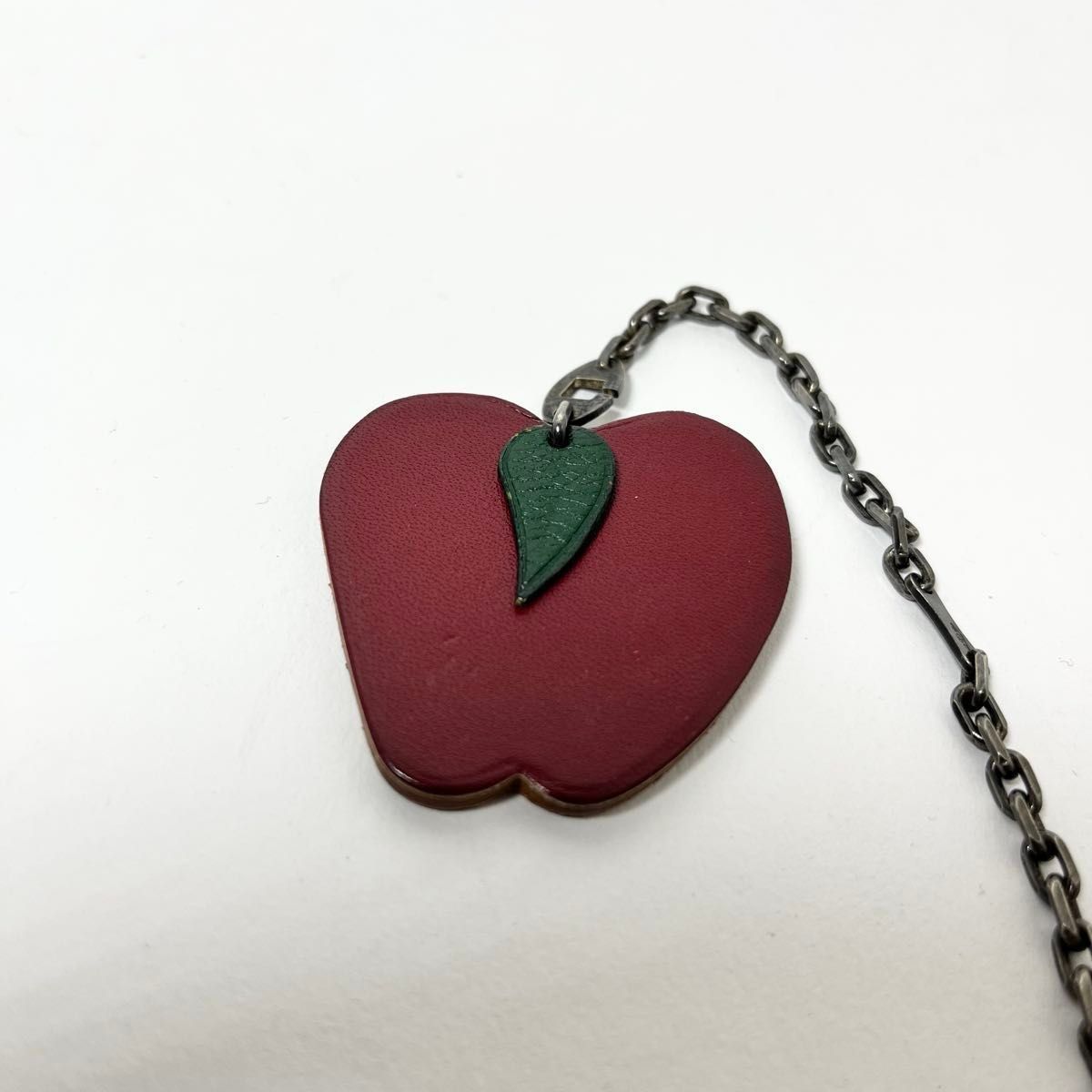Hermes Authentic Leather Apple Motif Keyring Charm Keychain Used Great Condition