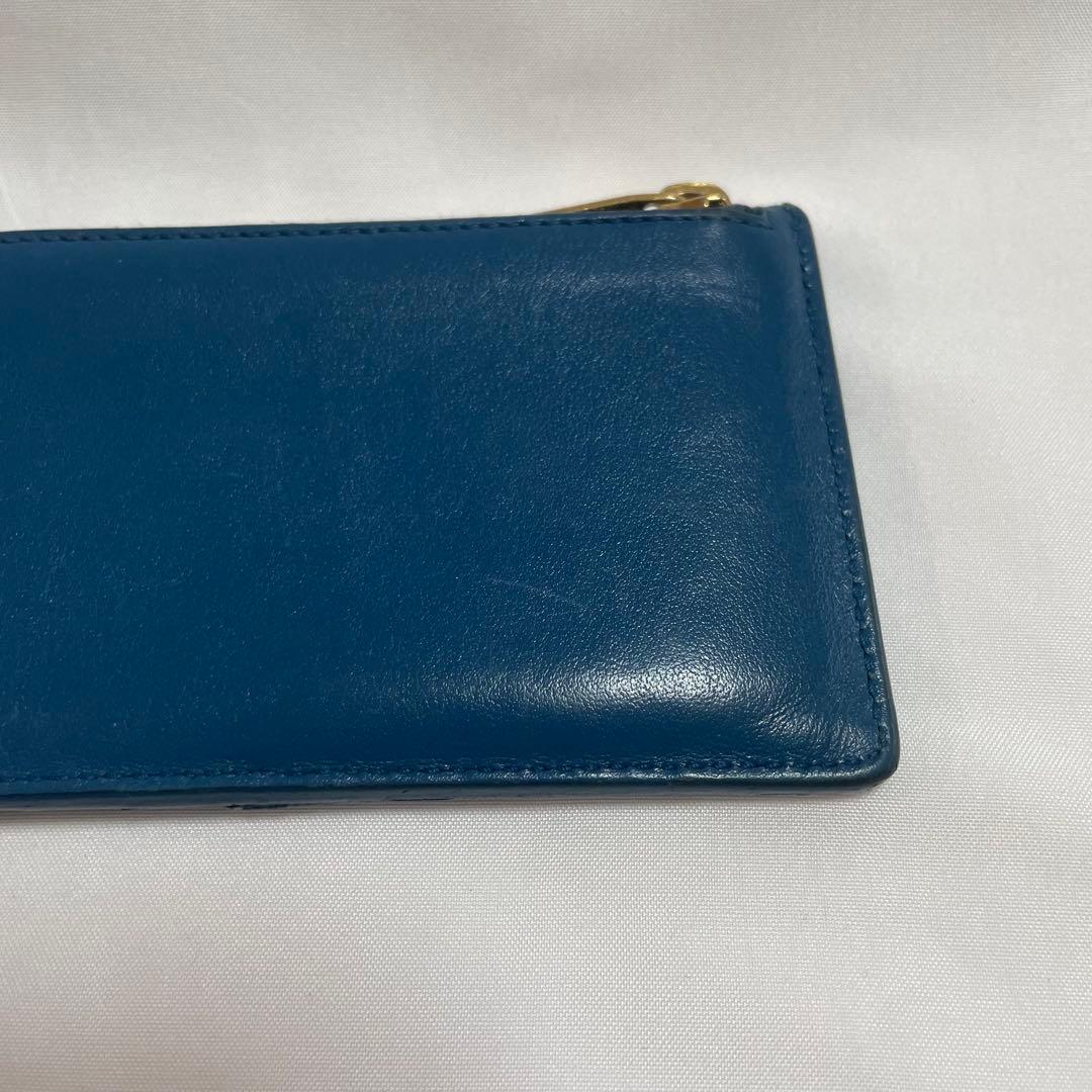 Saint laurent Blue Leather Gold Star Fragment Case Coin Purse 7.5x13cm 2.9x5.1in