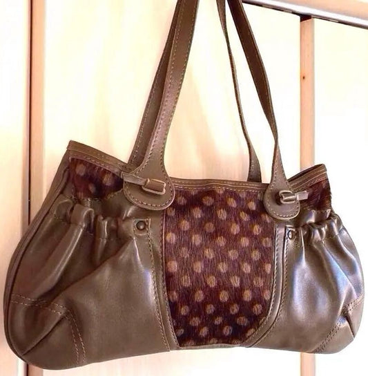 JAMIN PUECH Leather Handbag Brown Polka Dot Calf Hair Made in France Boho Bag