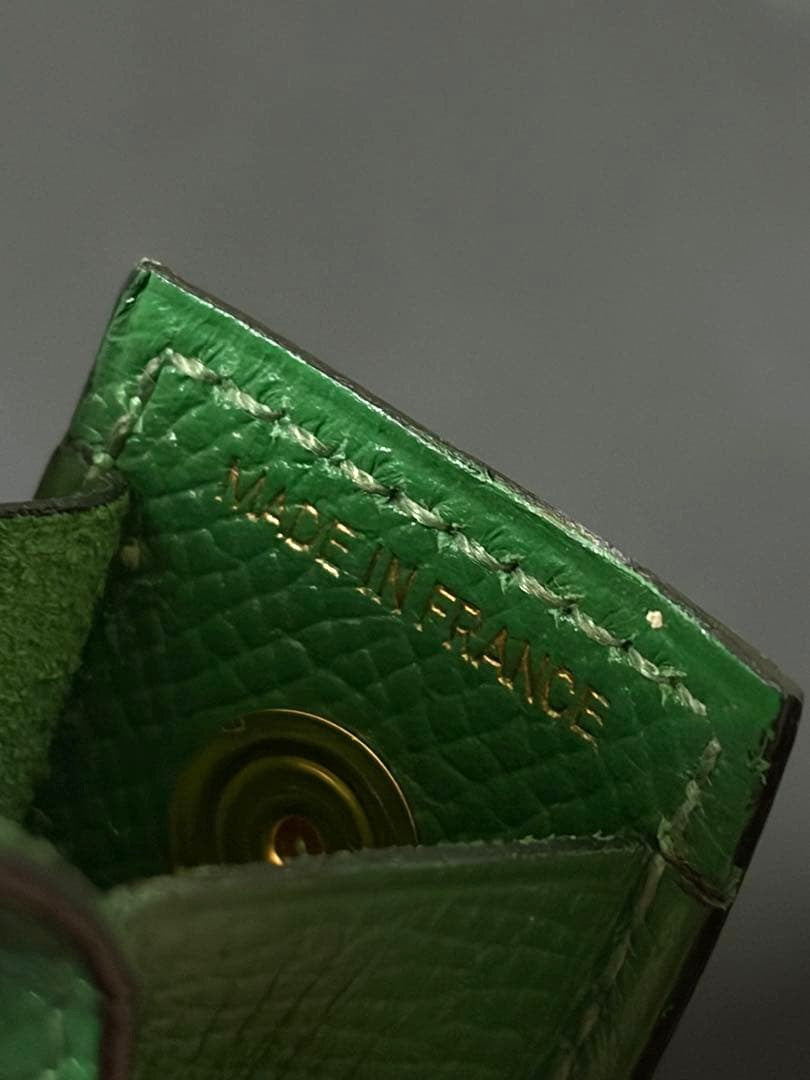 HERMES Gum Case Lip Multi Pouch Leather Green Gold Hardware Epsom Authentic