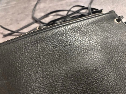 BALENCIAGA Flat Pouch Mirror Set Black Leather Logo Embossed Zip Clutch Bag