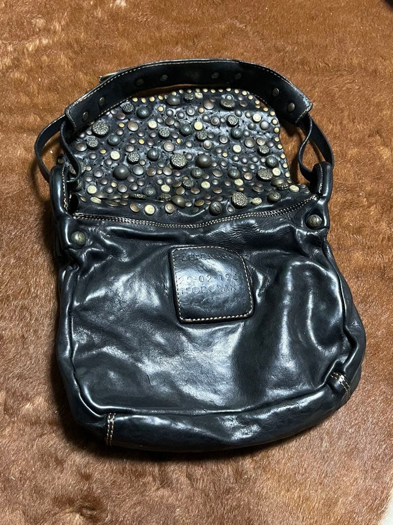 CAMPOMAGGI Studded Leather Shoulder Bag Charcoal Gray Italy Thick Vintage Boho