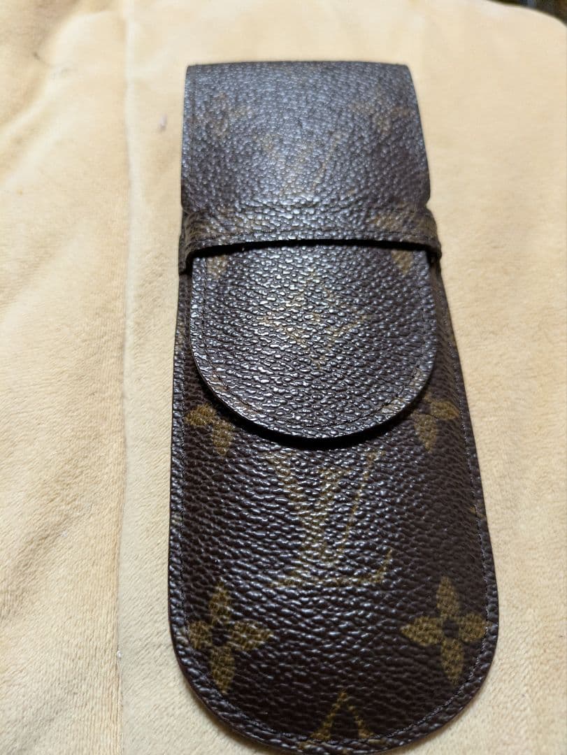 Louis Vuitton Monogram Etui Stylo Pen Case Brown Canvas Leather Accessory Used
