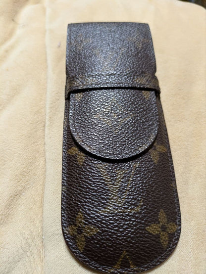 Louis Vuitton Monogram Etui Stylo Pen Case Brown Canvas Leather Accessory Used
