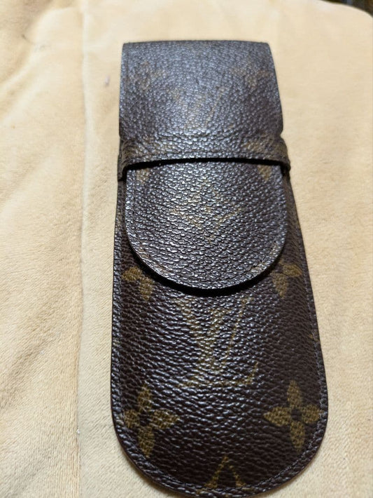 Louis Vuitton Monogram Etui Stylo Pen Case Brown Canvas Leather Accessory Used