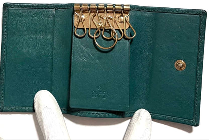 GUCCI Microguccissima GG 6-Hook Key Case Holder Green Leather Italy Authentic