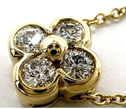 Tiffany & Co. Bezel Set 4P Flower Diamond Necklace 18K Yellow Gold 40.5cm Auth