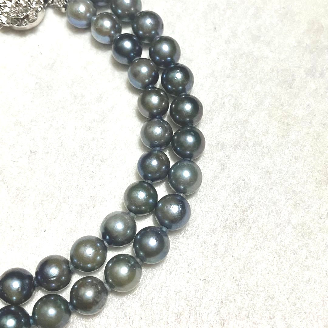 Akoya Pearl Necklace Gray 6.5-7mm 43cm 16.9in Silver Flower Clasp Authentic