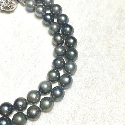 Akoya Pearl Necklace Gray 6.5-7mm 43cm 16.9in Silver Flower Clasp Authentic