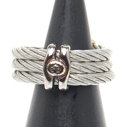 CHARRIOL Wire Cable Ring Silver Gold Stainless Steel Plated US5.5 EU50 Ladies