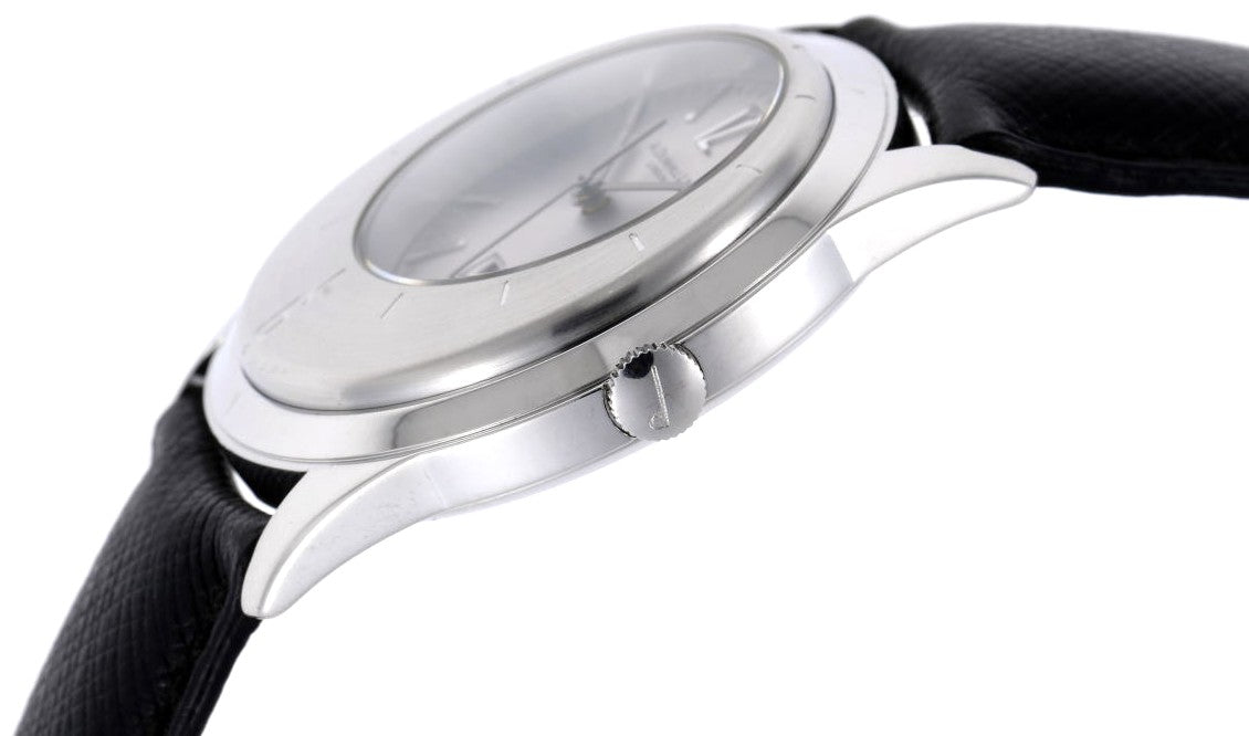 Dunhill Eccentric DQV210AL Quartz Watch Silver Dial SS Black Leather Swiss Used