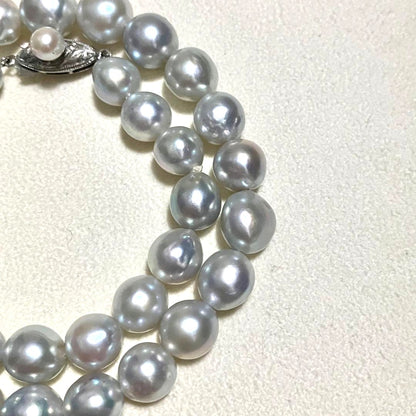 Akoya Pearl Necklace Blue Gray 9.0mm 37cm 14.6in Silver Clasp Certificate Japan