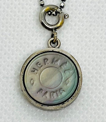 HERMES Silver Tone Metal Mother of Pearl Sellier Shell Pendant Top Charm
