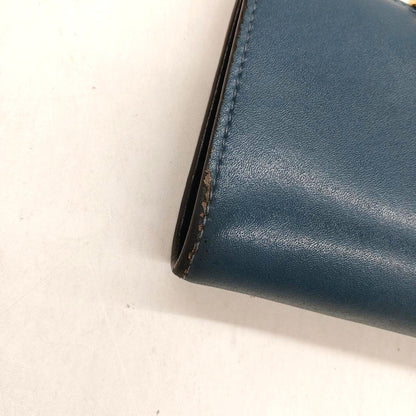 FENDI Bifold Wallet Blue Teal Leather Gold Hardware Compact Coin Purse 12x10cm