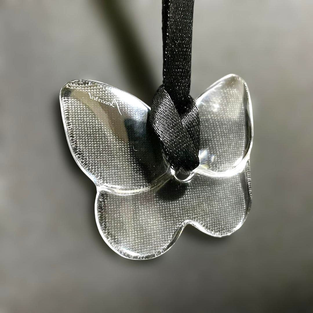 Baccarat Papillon Butterfly Necklace Crystal Clear Pendant Black Cord France