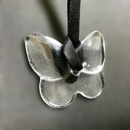 Baccarat Papillon Butterfly Necklace Crystal Clear Pendant Black Cord France
