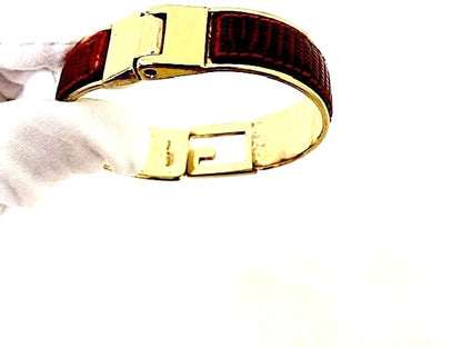 GUCCI GG Logo Bangle Bracelet Red Leather Gold HW 17cm 6.7in Authentic