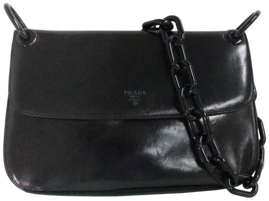 PRADA Nappa Swing Leather Chain Shoulder Bag B6380 Black 29.5cm Authentic Used