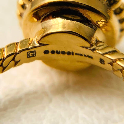 GUCCI Flower Ring Set 3-Band Coral Pink Crystal Gold Tone SizeS US6.5 EUR52 Auth