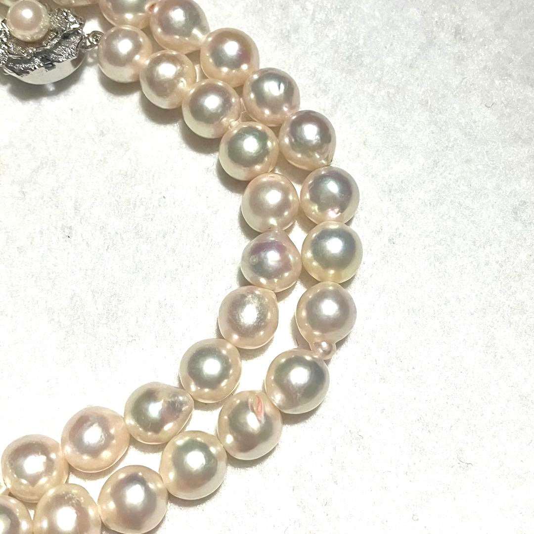 Akoya Pearl Necklace 8.0-8.5mm White High Luster Silver Flower Clasp 17.9in
