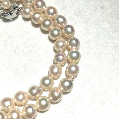 Akoya Pearl Necklace 8.0-8.5mm White High Luster Silver Flower Clasp 17.9in