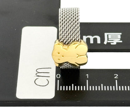 TOUS Bear Mesh Ring US6 EUR51 Wide Band K18 Gold Silver Stainless Steel Used