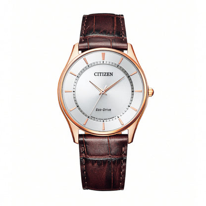 CITIZEN Eco-Drive BJ6482-04A Mens Watch Silver Dial Pink Gold 37.2mm Leather