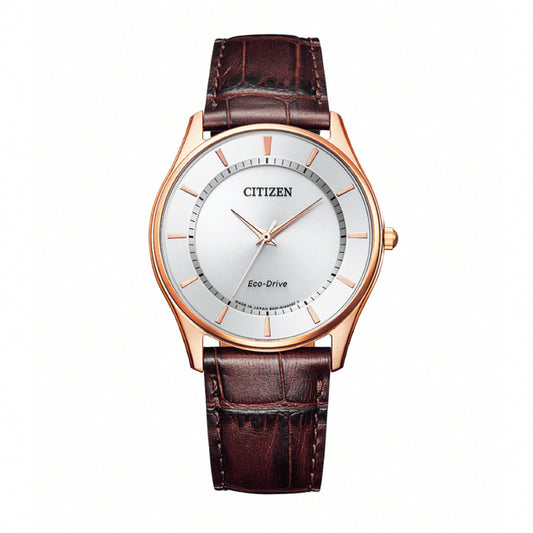 CITIZEN Eco-Drive BJ6482-04A Mens Watch Silver Dial Pink Gold 37.2mm Leather