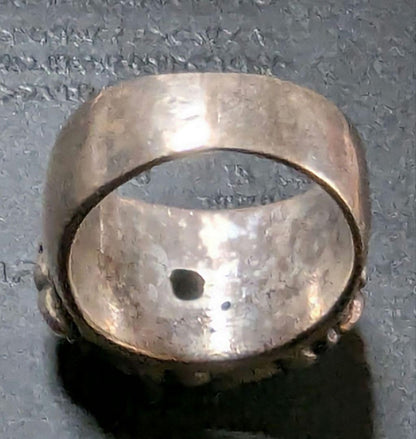 A&G Vintage Silver Ring Floral Repousse Band with Stone Rare US10.5-11 EUR62-63