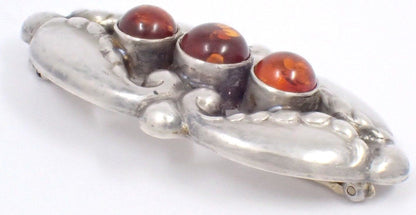 Georg Jensen #156 Brooch Silver 925 Amber Cabochon Art Nouveau Vintage Denmark