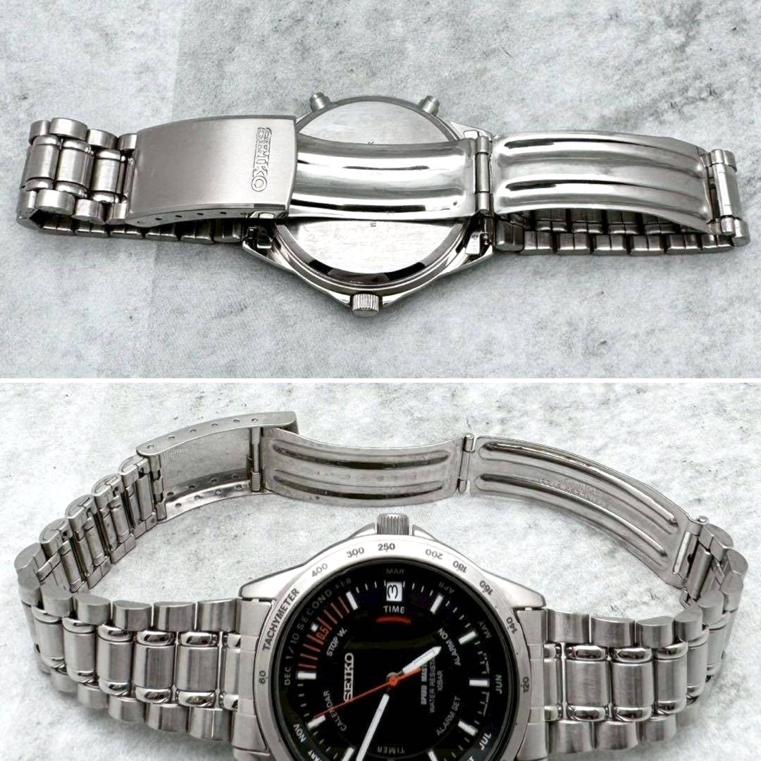 SEIKO Speed Master 6M26-6000 Black Dial Quartz Watch Steel 37.9mm Japan Used